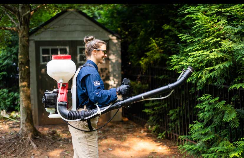 Vaco Pest Management Tech spraying for mosquitoes and ticks.